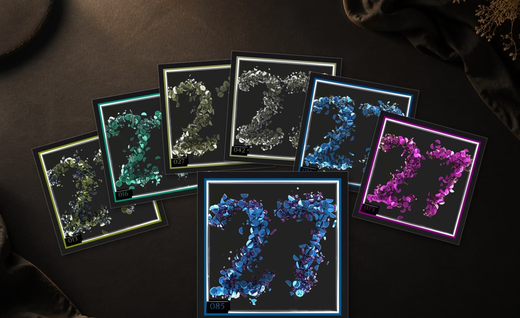 Selected Surviving 27 edition covers arranged on a dark studio surface